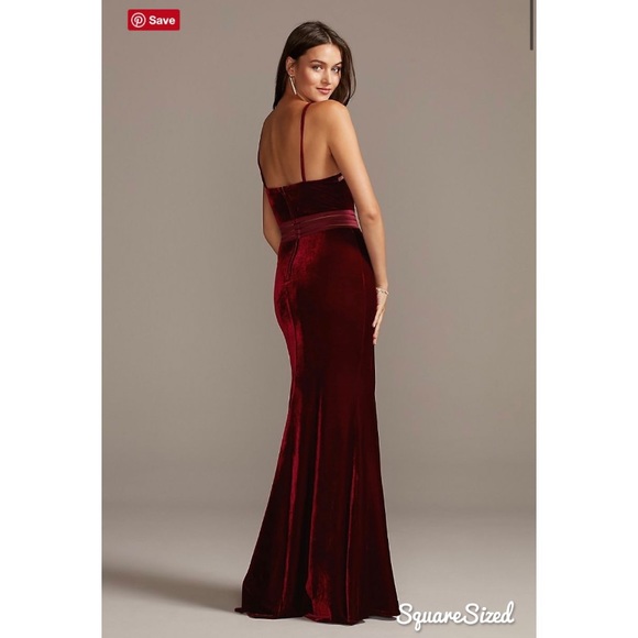 Stretch Velvet High Neck Gown 